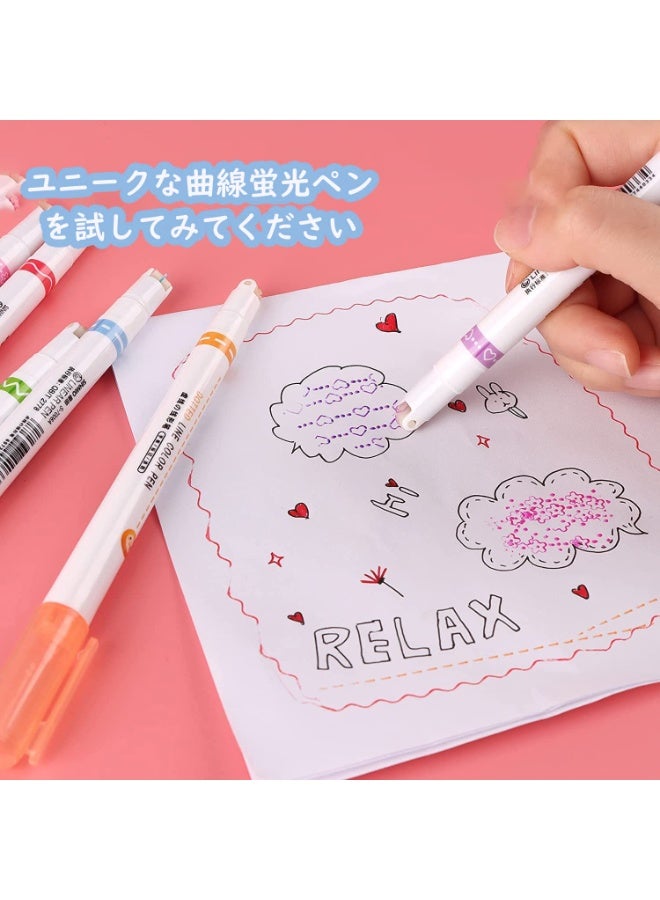 كاكو مجموعة أقلام تحديد الخطوط المتموجة المكونة من 6 أقلام حبر فلورسنت، مجموعة فنية يدوية برأس واحد للمدرسة والمكتب، ألوان متنوعة، جاهزة للمدرسة - Image 5